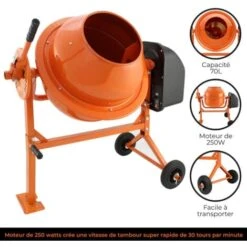 T-Mech - Betoniera Elettrica 70 Litri 30 Giri/minuto Per Miscelare Calcestruzzo, Malta E Cemento -ProSald Italia 15074835 3