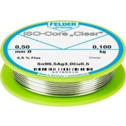 Felder Löttechnik ISO-Core Clear SAC305 Stagno Per Saldatura Bobina Sn96,5Ag3Cu0,5 0.100 Kg 0.5 Mm