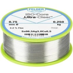 Felder Löttechnik ISO-Core Ultra Clear SAC305 Stagno Per Saldatura Bobina Sn96,5Ag3Cu0,5 0.250 Kg 0.75 Mm