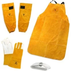 Set Di Abbigliamento Protettivo Per Saldatori STAHLWERK Composto Da Guanti Da Saldatura, Protezione Per Gli Spruzzi Delle Braccia TIG E Grembiule Da Saldatura In Vera Pelle Robusta E Resistente Al Cal
