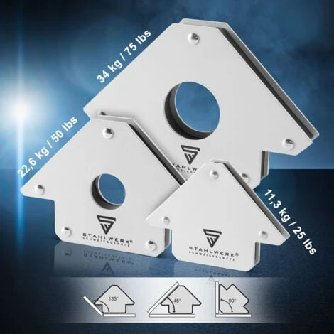 STAHLWERK 3 × Angolo Di Saldatura Del Magnete Angolo Di Saldatura Del Magnete 45° X 90° X 135°, 11,3 + 22,6 + 34 Kg / 25 + 50 + 75 Lbs 5 STAHLWERK 3 × Angolo Di Saldatura Del Magnete Angolo Di Saldatura Del Magnete 45° X 90° X 135°, 11,3 + 22,6 + 34 Kg / 25 + 50 + 75 Lbs - immagine 3