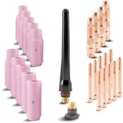 STAHLWERK WP-26 Accessori Per Saldatura TIG Parti Soggette A Usura: Manicotti Di Serraggio + Alloggiamento + Ugelli In Ceramica Per Torcia Di Saldatura TIG WP SR Binzel 17 18 26, Set 26 Pezzi.