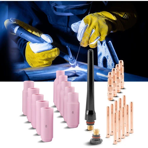 STAHLWERK WP-26 Accessori Per Saldatura TIG Parti Soggette A Usura: Manicotti Di Serraggio + Alloggiamento + Ugelli In Ceramica Per Torcia Di Saldatura TIG WP SR Binzel 17 18 26, Set 26 Pezzi. 5 STAHLWERK WP-26 Accessori Per Saldatura TIG Parti Soggette A Usura: Manicotti Di Serraggio + Alloggiamento + Ugelli In Ceramica Per Torcia Di Saldatura TIG WP SR Binzel 17 18 26, Set 26 Pezzi. - immagine 3