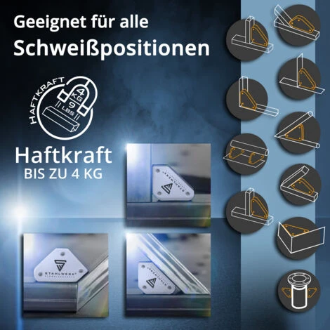 STAHLWERK Set Di Utensili Magnetici 2 X Magneti Per Saldatura Ad Angolo Magnete Per Saldatura Ad Angolo 45° X 90° X 135° 4 Kg / 9 Lbs + Morsetto Di Terra 4 STAHLWERK Set Di Utensili Magnetici 2 X Magneti Per Saldatura Ad Angolo Magnete Per Saldatura Ad Angolo 45° X 90° X 135° 4 Kg / 9 Lbs + Morsetto Di Terra - immagine 2