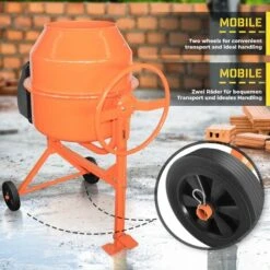 Nova Betoniera Elettrica 2 Ruote Telaio In Acciaio Impastatrice Cemento Malta 140 L -ProSald Italia 42441289 4
