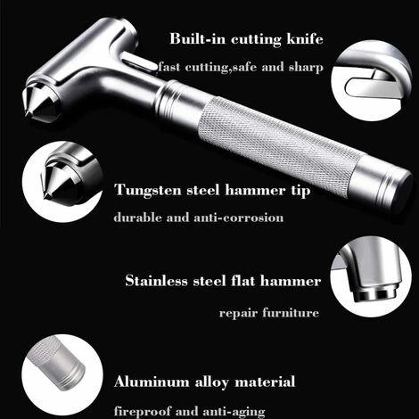 Martello Di Sicurezza In Metallo Con Interruttore Per Finestra E Taglierina Per Cintura Di Sicurezza, Strumento Di Salvataggio Di Emergenza Per Auto In Lega Di Alluminio (1PC) 7 Martello Di Sicurezza In Metallo Con Interruttore Per Finestra E Taglierina Per Cintura Di Sicurezza, Strumento Di Salvataggio Di Emergenza Per Auto In Lega Di Alluminio (1PC) - immagine 5
