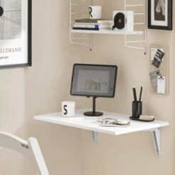 SoBuy FWT21-W,Tavolo Da Muro Pieghevole,due Supporti In Ferro ,6040 Cm, Bianco, -ProSald Italia 7330547 2