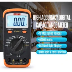 Misuratore Di Capacità Digitale Con Display LCD Retroilluminato Da 600 PF A 100 MF Kit Tester Per Condensatori Ad Alta Precisione 6000 Conteggi Con Clip A Coccodrillo E Fusibili Da 0,2 A (nero E Aranc -ProSald Italia 77672918 2