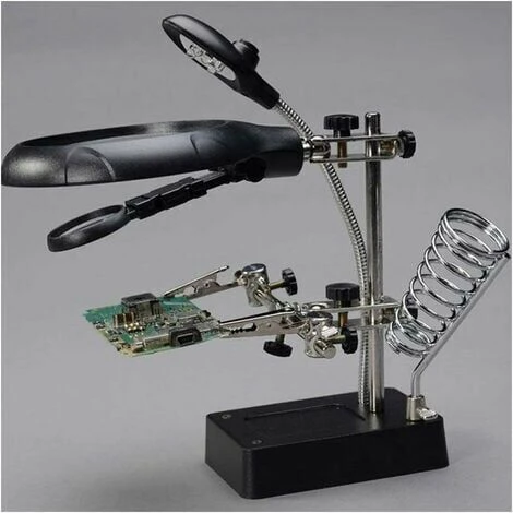 Stazione Di Saldatura Di Terza Mano 5LED Supporto Per Lente D'ingrandimento Con Morsetto Per Modellazione Di Riparazione Di Saldatura - Nero 3 Stazione Di Saldatura Di Terza Mano 5LED Supporto Per Lente D'ingrandimento Con Morsetto Per Modellazione Di Riparazione Di Saldatura - Nero