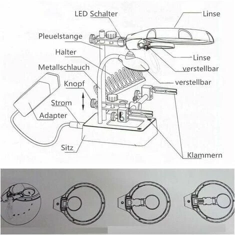Stazione Di Saldatura Di Terza Mano 5LED Supporto Per Lente D'ingrandimento Con Morsetto Per Modellazione Di Riparazione Di Saldatura - Nero 4 Stazione Di Saldatura Di Terza Mano 5LED Supporto Per Lente D'ingrandimento Con Morsetto Per Modellazione Di Riparazione Di Saldatura - Nero - immagine 2