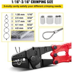 VEVOR Pinza Piegatrice Manuale 24 Pollici, Utensile Per Pressatura Da 1/16 A 3/16 Pollici, Utensile Per Crimpatura A Fune Rosso, Tagliafili Per Cavi Con Piegatrice A Mano Con Impugnatura Ergonomica -ProSald Italia 82818820 4