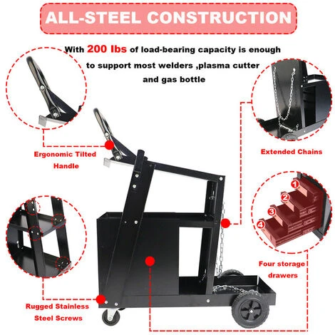 Carrello Mobile Per Saldatura A 4 Cassetti A 2 Strati (Carico 90 Kg) Carrello Utensile Per Saldatura Con Catena 6 Carrello Mobile Per Saldatura A 4 Cassetti A 2 Strati (Carico 90 Kg) Carrello Utensile Per Saldatura Con Catena - immagine 4