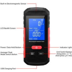 Tester Digitale Per Radiazioni Elettromagnetiche Misuratore EMF Retroilluminazione LCD Rilevamento Radiazioni Campo Magnetico Elettrico Portatile Allarme Modalità Media/picco Ricaricabile Per Elettrod -ProSald Italia 87413195 4