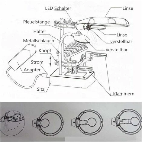 LITZEE Stazione Di Saldatura Di Terza Mano 5 LED Lente D'ingrandimento 2.5X / 7.5X / 10X Supporto Per Obiettivo Con Morsetto Per Modellazione Riparazione Saldatura 4 LITZEE Stazione Di Saldatura Di Terza Mano 5 LED Lente D'ingrandimento 2.5X / 7.5X / 10X Supporto Per Obiettivo Con Morsetto Per Modellazione Riparazione Saldatura - immagine 2