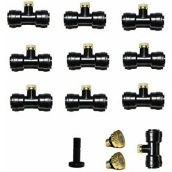 Ugello Bifugo In Ottone Per Acqua, Ugello Per Sistema Di Nebbia Per Esterni Slip-lok Da 1/4", Kit Di Magliette Bifuge Per Ventilatore A Effetto Serra Per Sistema Di Raffreddamento (10 Ugelli + 10 Post