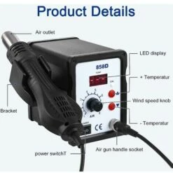 Stazione Di Saldatura Ad Aria Calda, Saldatura Ad Aria Calda Da 700 W, Stazione Di Rilavorazione Per Saldatura Ad Aria Calda LED Display Digitale 100-480°C, Stazione Di Rilavorazione Ad Aria Calda Con -ProSald Italia 99776610 3